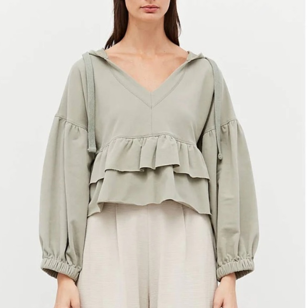 Grade & Gather V-Neck Hooded Tiered Sweatshirt